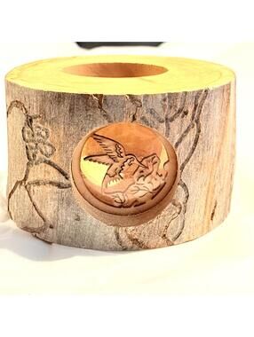 Spinning Aspen Studios Log Hummingbird Votive Candle Holder